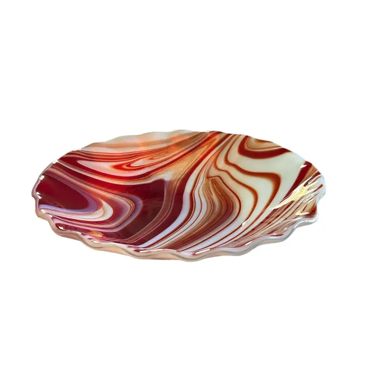 Red White and Orange Swirl Glass Bowl