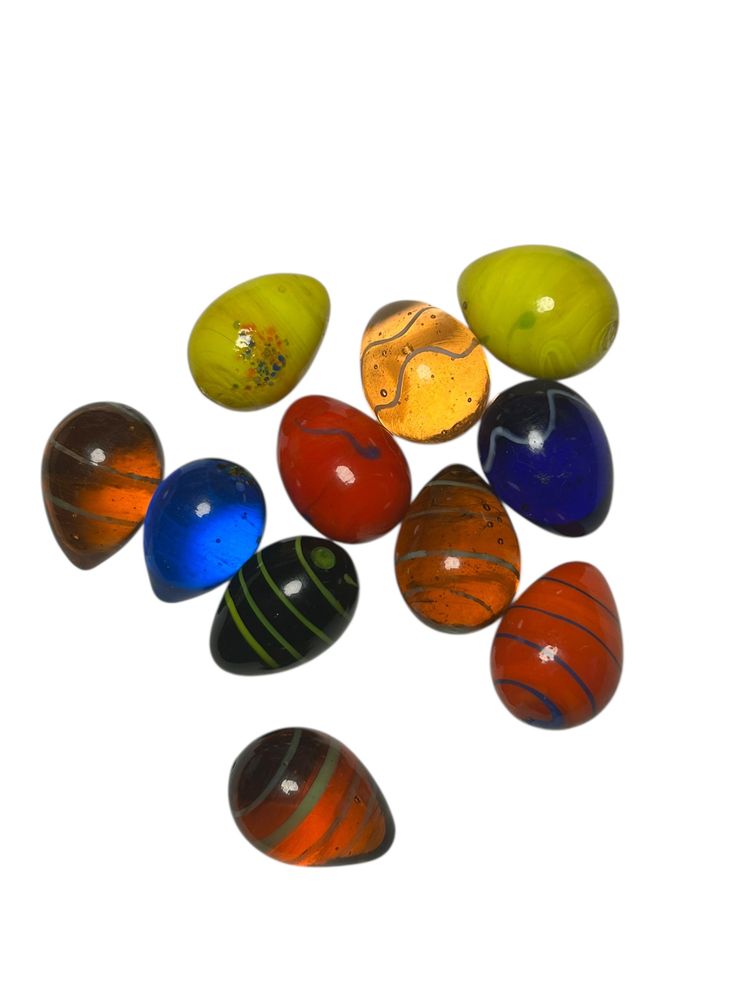 VTG 11 Pc Blown Art Glass Mini Easter Eggs Multi Color Swirls Speckles Lot 1"
