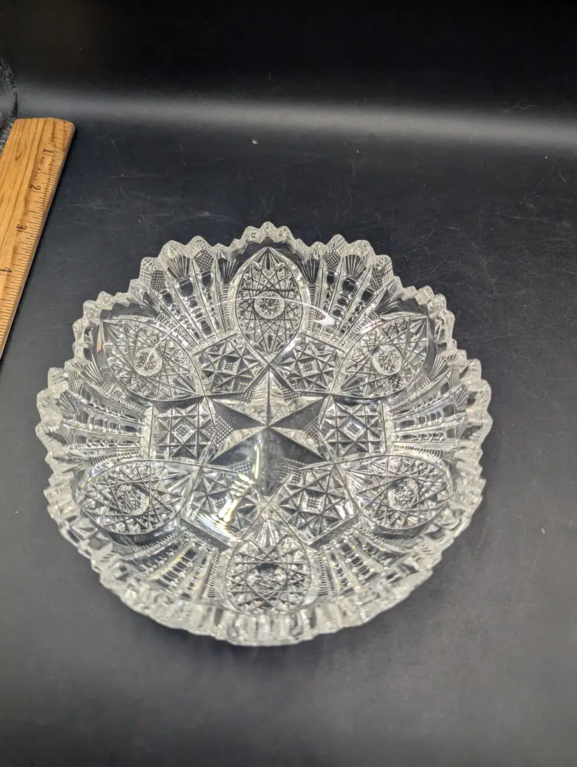 Antique American Brilliant Cut Glass Bowl by L. Straus Joan Pattern Early 1900s.