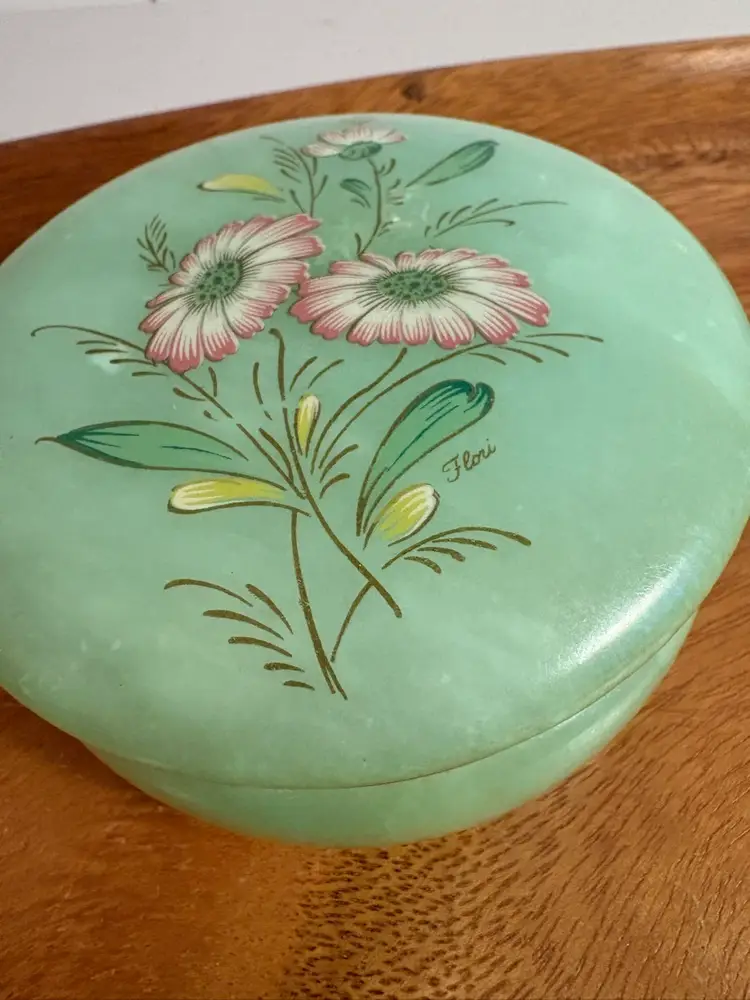 Green Italian Alabaster Stone Hinged Trinket Box