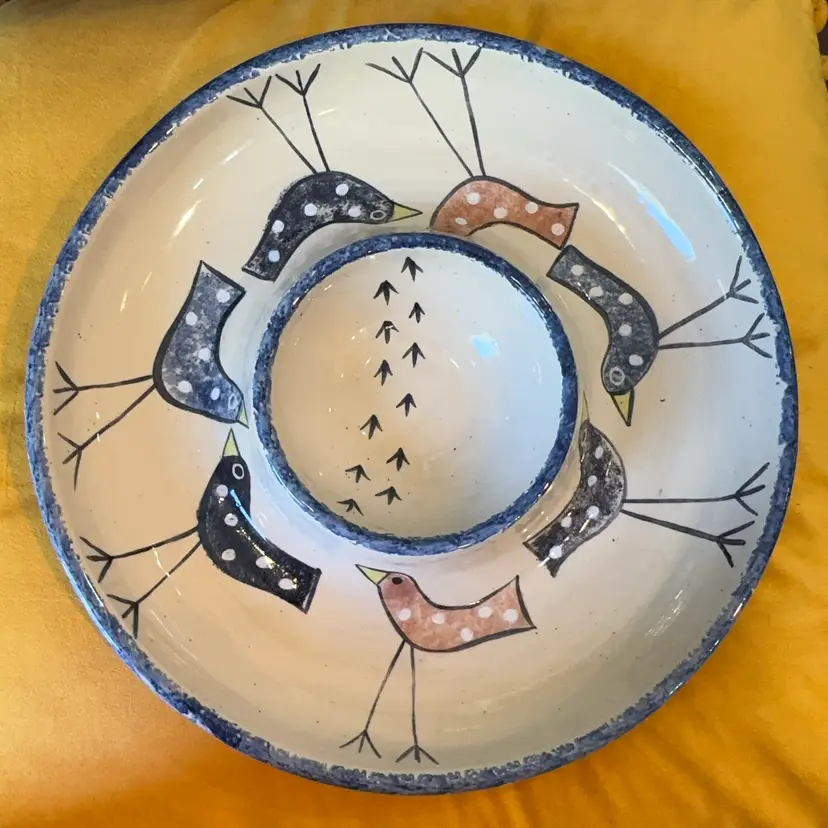 Studio Pottery Bird Chip And Dip