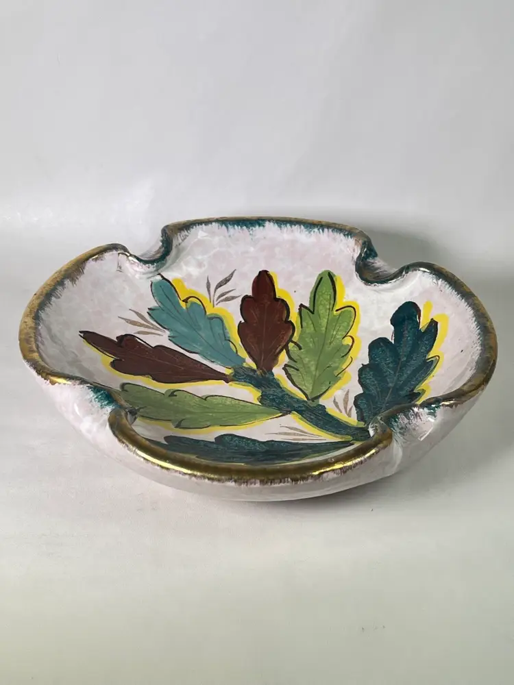 Vintage Scalloped Hand Painted Italian Pottery Floral Candy Dish Ash Tray