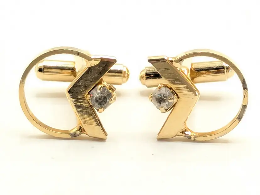 Gold Tone Chevron Rhinestone Cufflinks Men's Jewelry