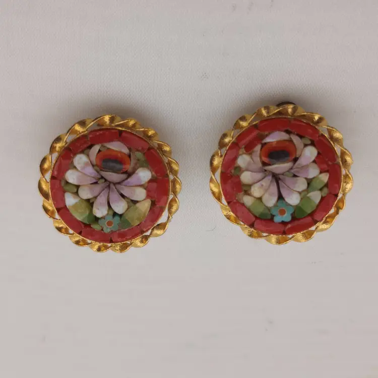Vintage micromosaic clip earrings
