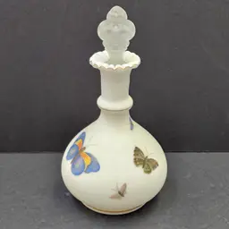 Rare Fenton Charleton Hand Painted Butterflies Satin Glass Perfume Barbers Bottle
