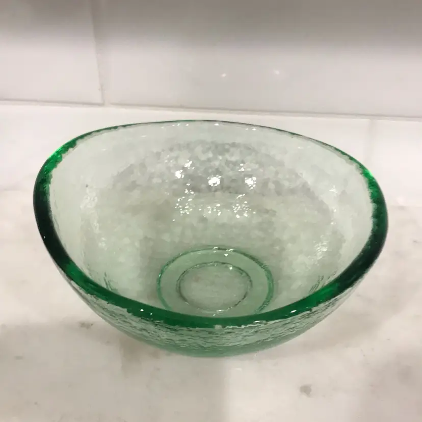 Uneven Candy Dish Green Glass Signed