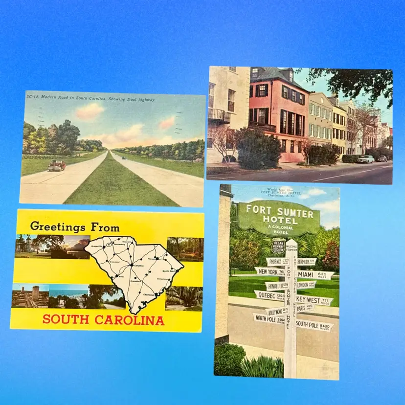 Lot/4 Vintage South Carolina Postcards, 1 Posted