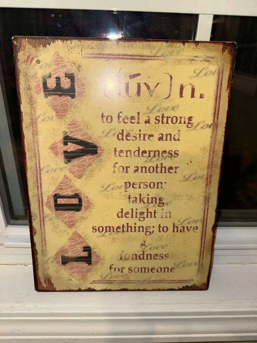 Primitive Romantic" Love" Metal Sign, Distressed Wall Decor; MCM/rustic decor