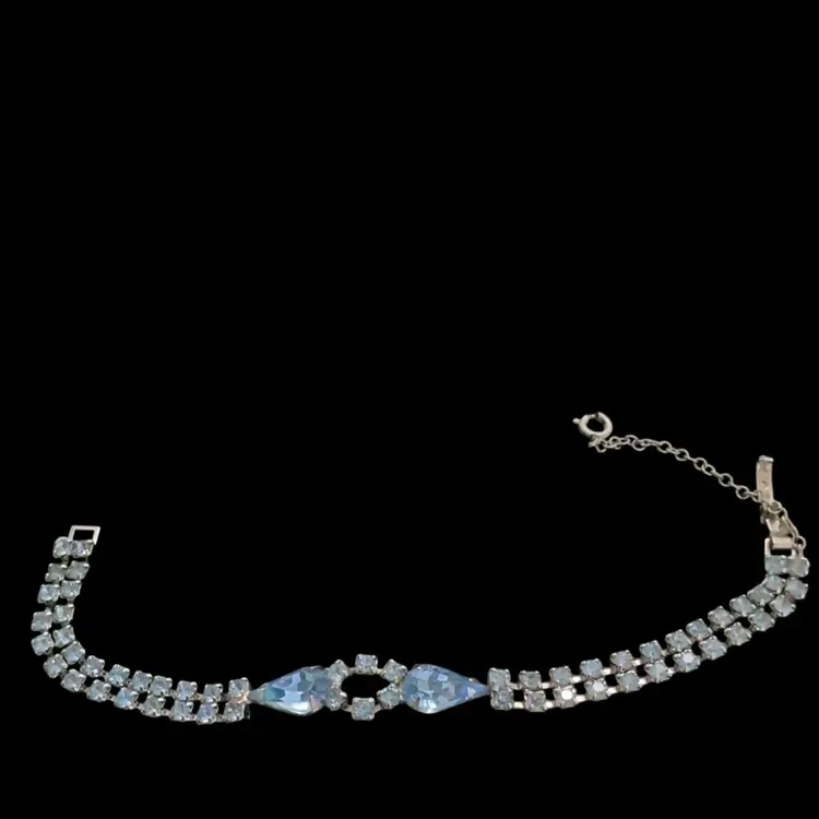 Vintage   Silvertone Prong Set Blue Rhinestone Bracelet .