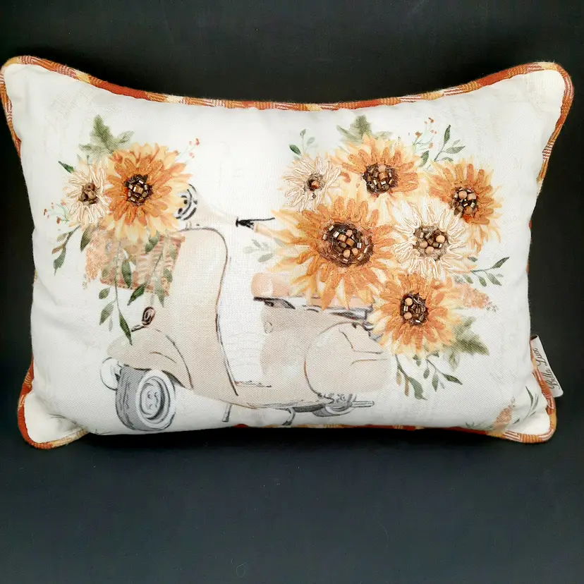 Sunflower & Pillow Scooter Beaded Orange Yellow Plaid by Bella Lux