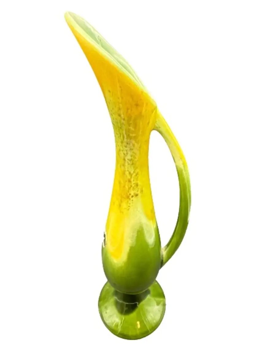 MCM Royal Haeger Slender Handled Yellow And Green Pitcher Ewer 14"