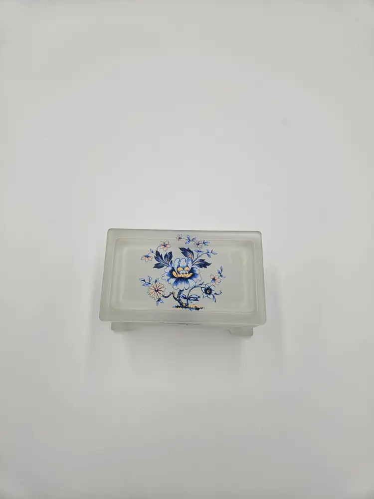 #TR48 Westmoreland Satin Blue Floral Rectangular Trinket Box