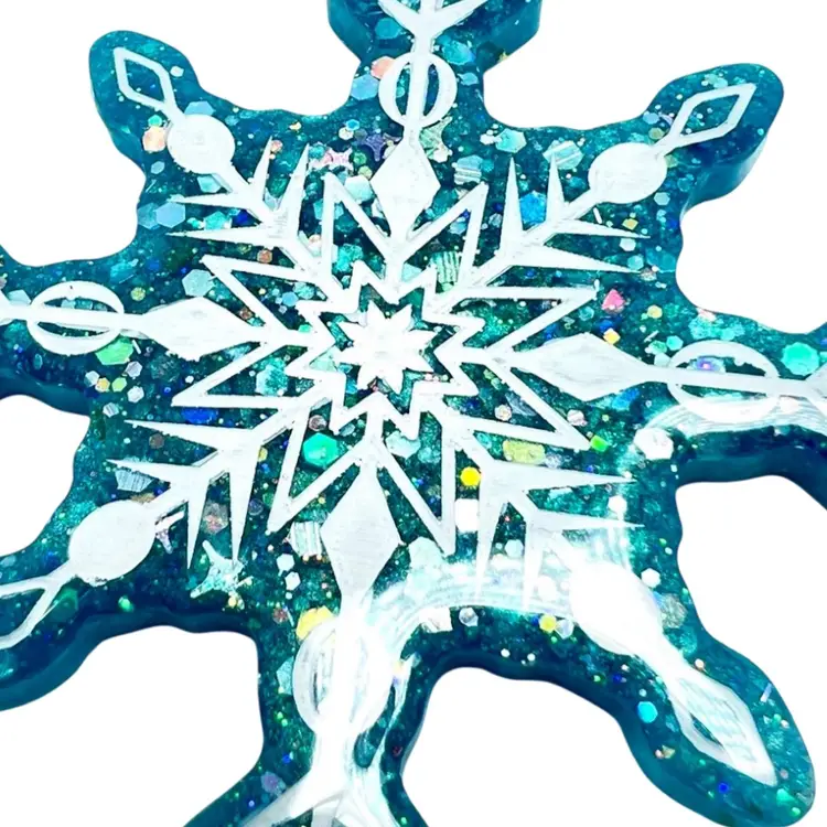 Handmade Nordic Design 3 Blue Glitter Resin Ornament