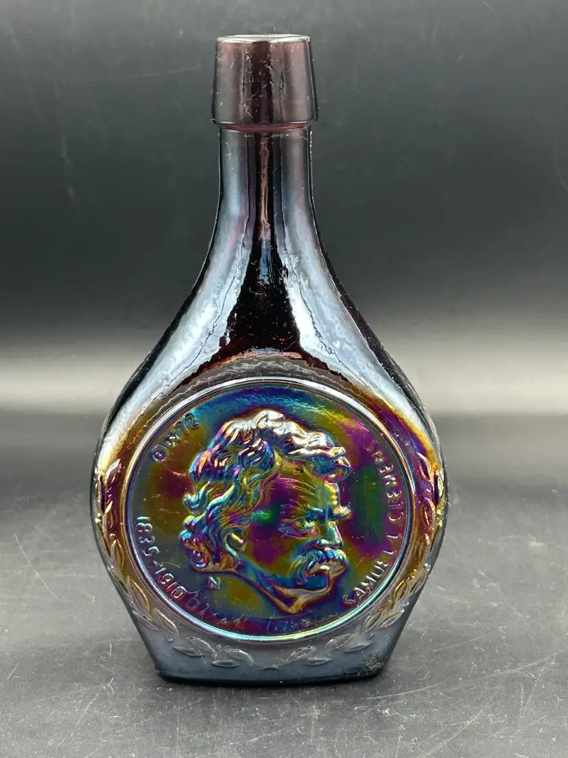 Wheaton Iridescent Glass BOTTLE DECANTER Great American Series Mark Twain Samuel E Clemens.