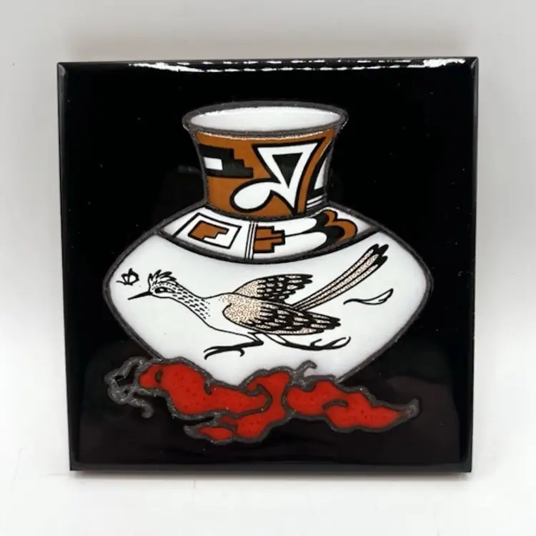 Vintage Cleo Teissedre Ceramic Tile Roadrunner Pottery Hand Painted Southwest 4"