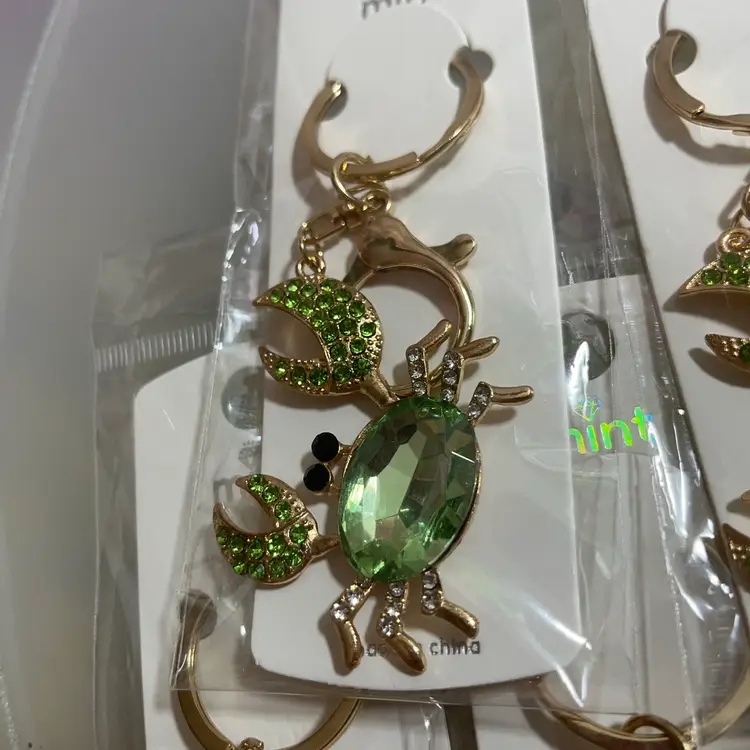 10pc Rhinestone Crab Bag Purse Charm / Keychain