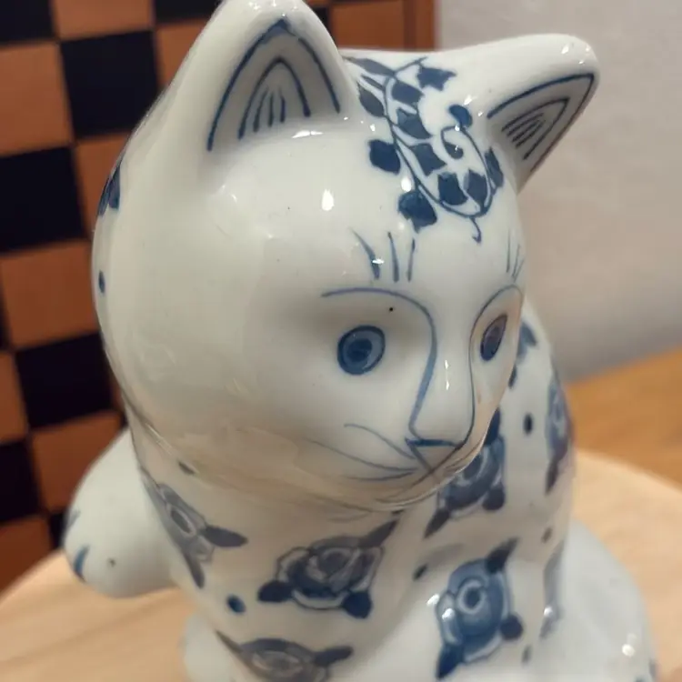 Blue & White Ceramic Cat