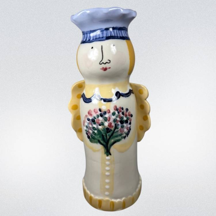 Gritter Van Noord Heather Lane Pottery ANGEL Candle Holder Vase Hand Painted