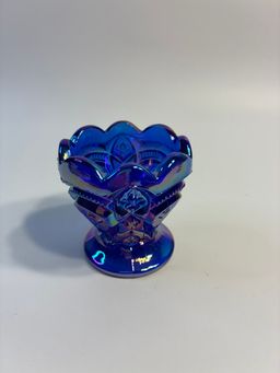 Blue Carnival Glass Toothpick Holder 2-3/4”
