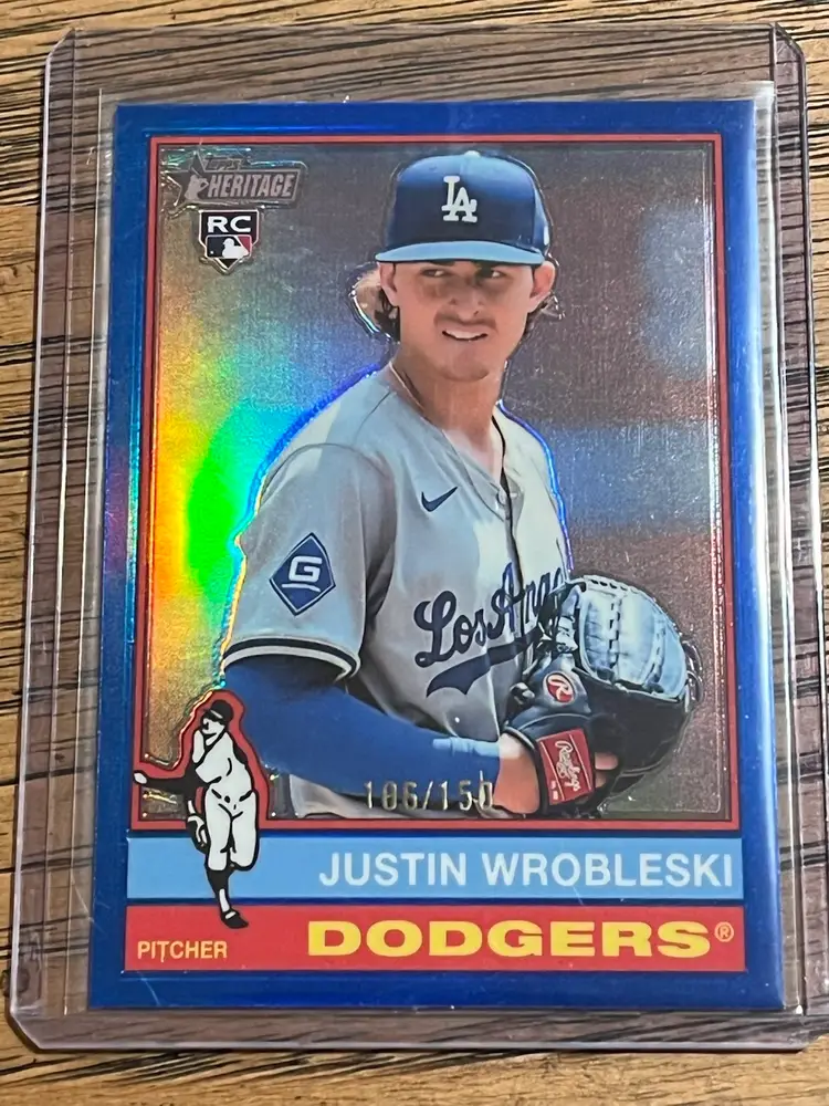 Justin Wrobleski 2025 Topps Heritage Blue Refractor 106/150 Los Angeles Dodgers