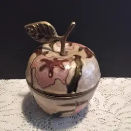 Enamel on Brass Apple Lidded Trinket Holder Flower Design Made in India