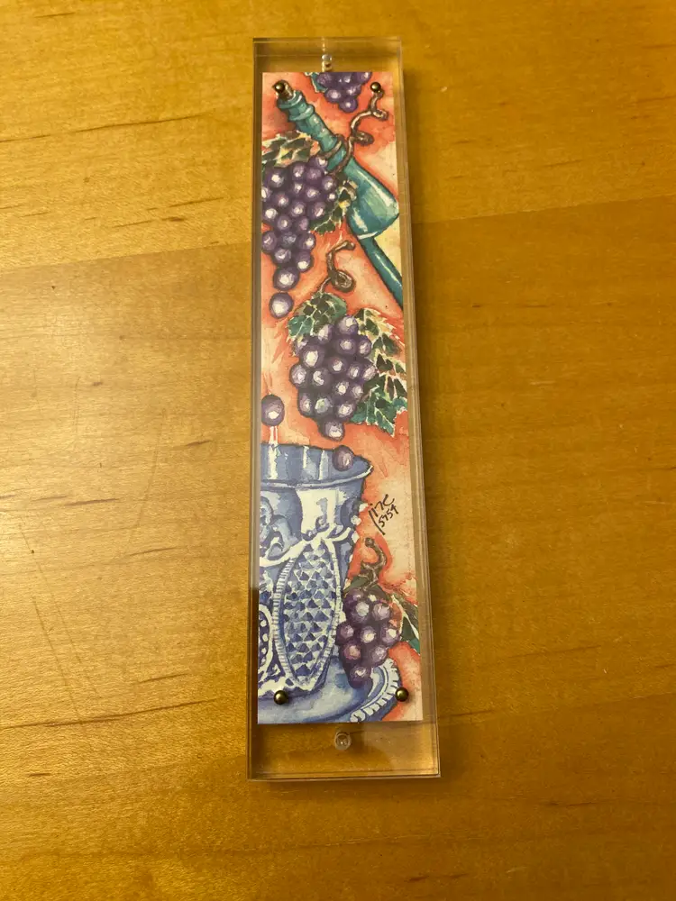 VINTAGE WATERCOLOR MEZUZAH by artist Sharon Raskin Goodman
