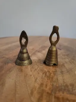 Vintage Set of 2 Brass Mini Etched Brass Bells, India