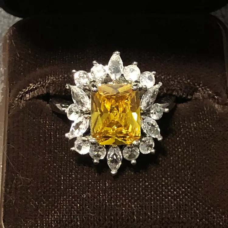 Yellow Stone & CZ Size 9 Statement Ring