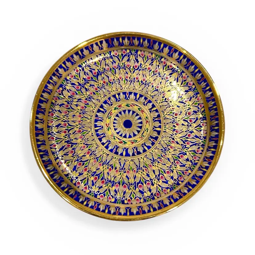 Vintage Hand-Painted Gold Toned Thai Benjarong Porcelain Decorative Plate