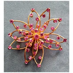 Mid Century Austria Pink Rhinestone Flower Brooch