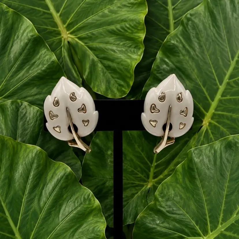 Summer - Sarah Coventry Vintage “White Velvet” Clip Leaf Earrings Jewelry