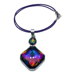 925 Silver Rainbow Mystic Topaz Pendant Necklace Square Bezel Setting