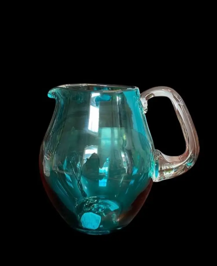 Bischoff blown art glass picture peacock with clear applied handle 6 1/2 inches tall. No cracks or water damage amazing vintage piece.