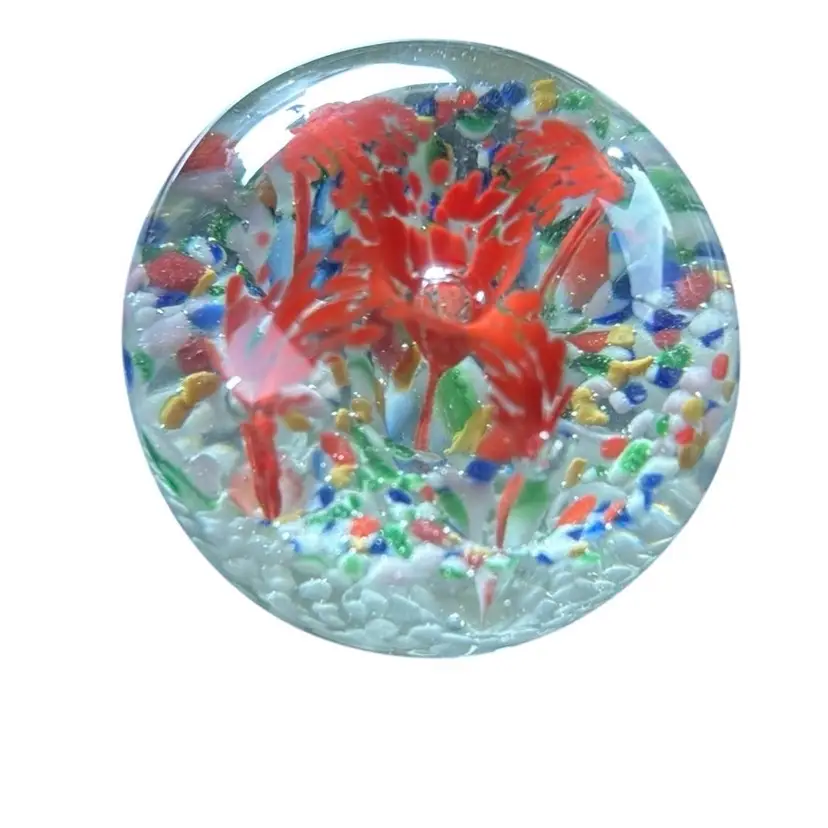 Multi Color Field On Orange Flower Controlled Bubble Paper Weight