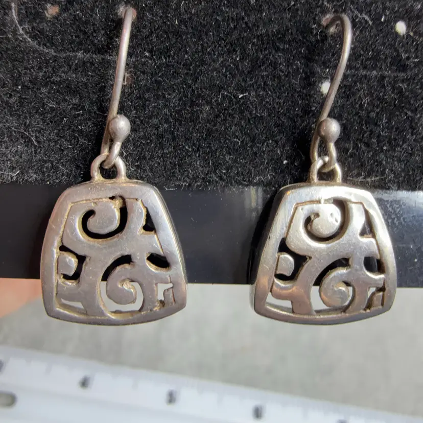 G - 925 Sterling Silver Cut Out Design Earrings 1.6” Drop