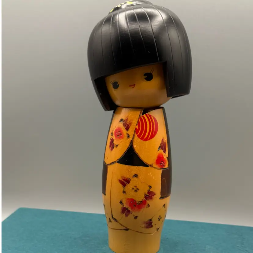 Vintage Sadao Kishi Creative Kokeshi Doll - "Wild Rose" Nobara - Signed 8" Japanese Sosaku