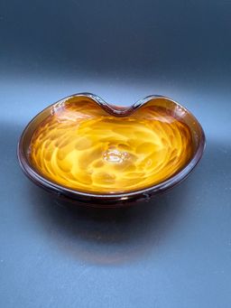 Vintage Murano Alfredo Barbini Yellow Amber Gold Fleck Bowl Ashtray Trinket Dish