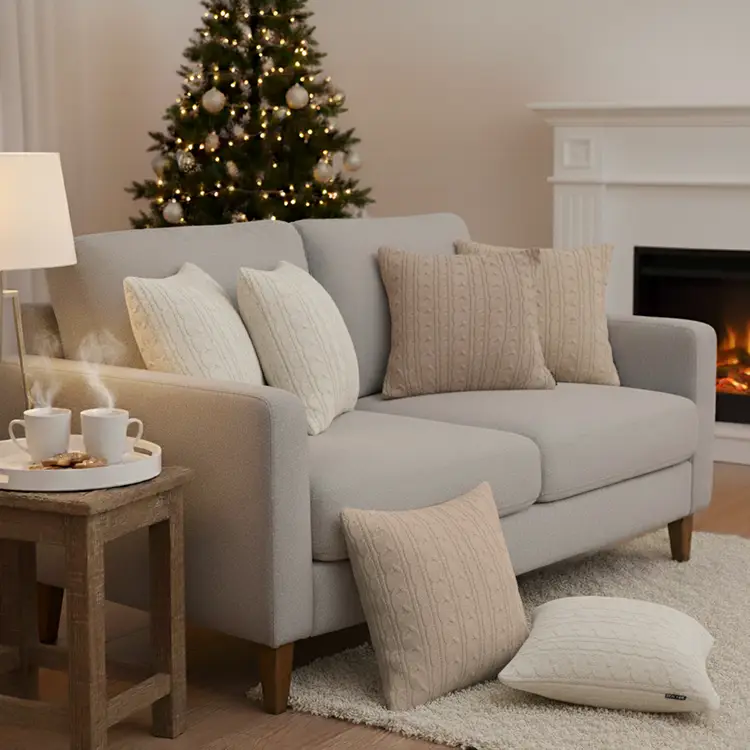 SOGA 6PC Dusty Rose & Classic Cream Cable Knit Decorative 45cm Pillow Covers Set