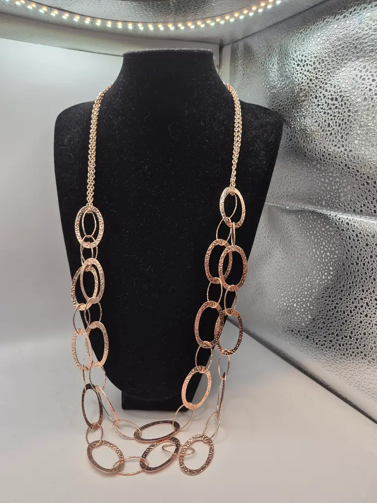 Light Copper Oval Link Double Strand Necklace 34"