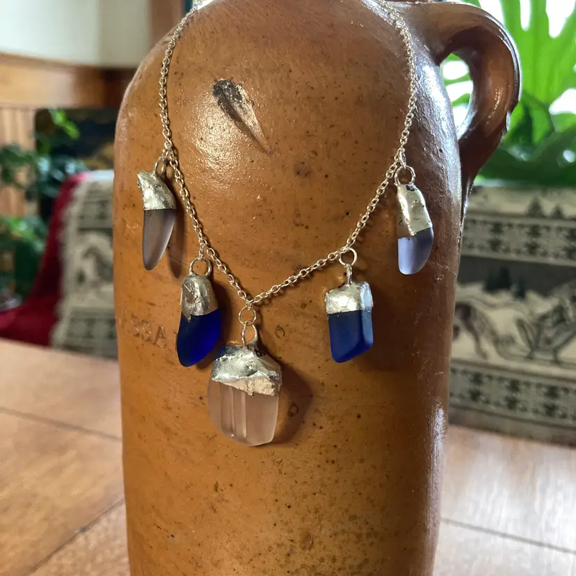 Erie Glass Artisan Made Multi Pendant Necklace Purple Blue And Pink Glass Handcrafted Jewelry