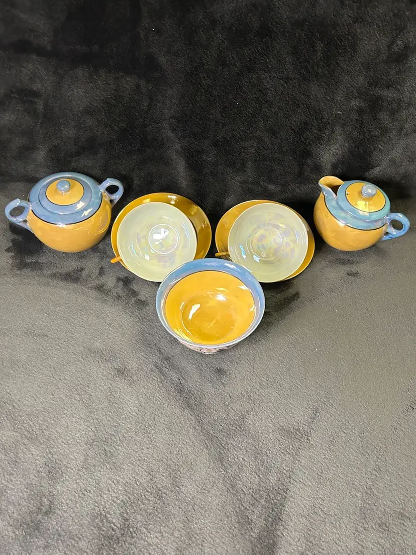 VTG Hand Painted Japan Takito Set 2 Cups & Saucer, Sugar, Creamer W/Lids & Bowl