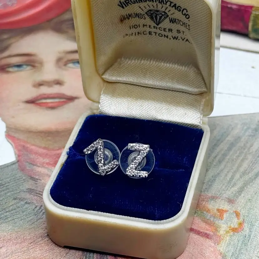 Sterling Silver White Sapphire “Z” Stud Earrings