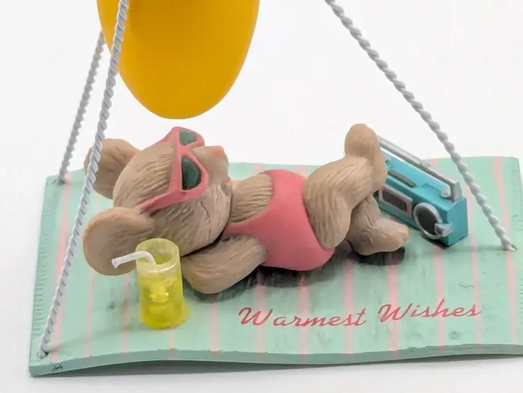 Vintage Enesco Warmest Wishes Tanning Mouse Christmas Ornament 1990