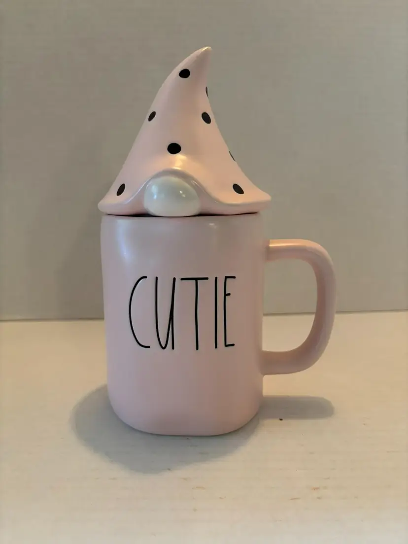 Rae Dunn Pink "Cutie" Gnome Lidded Jar with Polka Dot Lid by Magenta Artisan Col