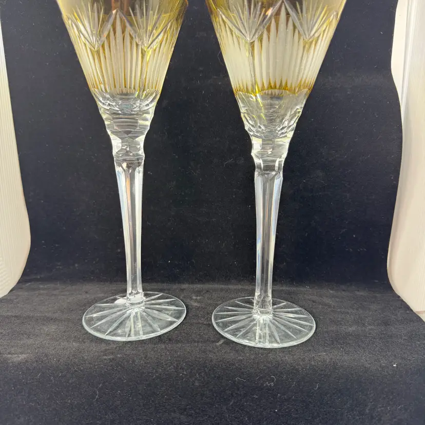 Vintage Karl Klokotschnik Zwiesel cut-to-clear Champagne Flute Pair, Germany