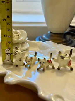 Vintage miniature Siamese kittens playing. Tallest kitten is 1.25” tall