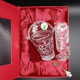 Waterford 2014 Crystal 8 Maids Milking Pail Ornament With Enhancer and Box