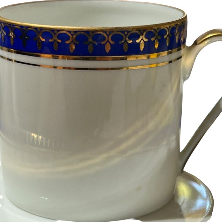 #01 032 Limoge, France, 2" X 3" Cobalt, Blue And Gold Demitasse, Cup And Saucer