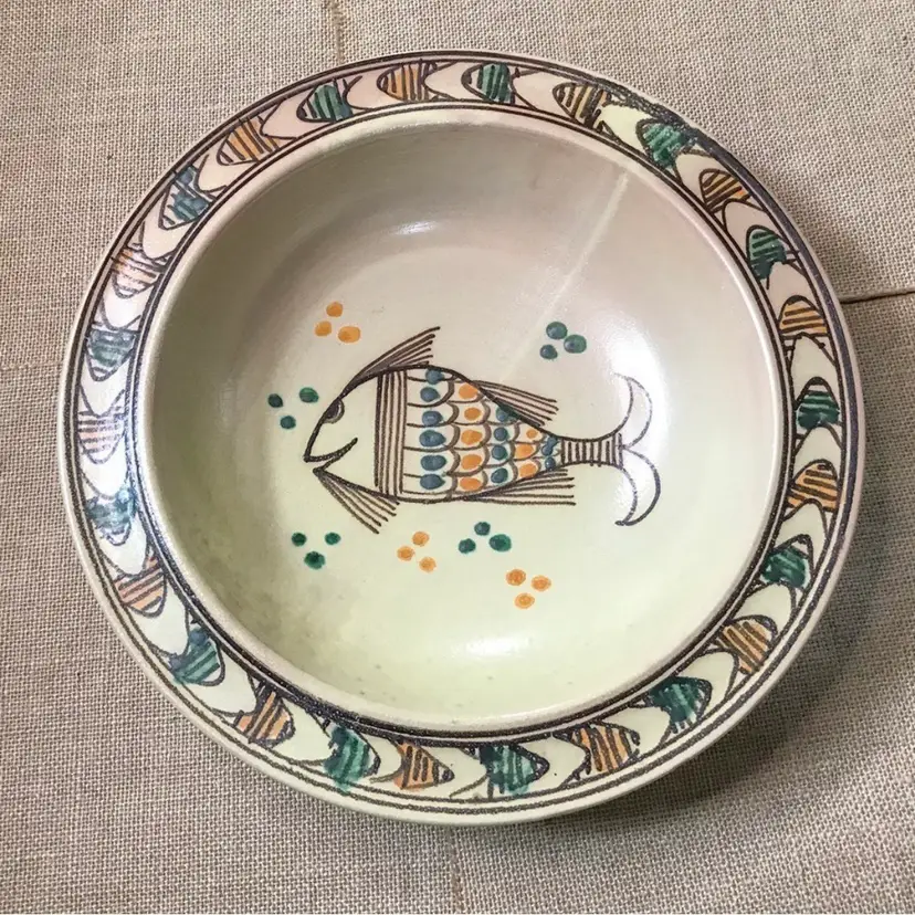 Vintage Sasso Italian Pottery Bowl Fish Image Southwestern Boho Coastal Cowgirl