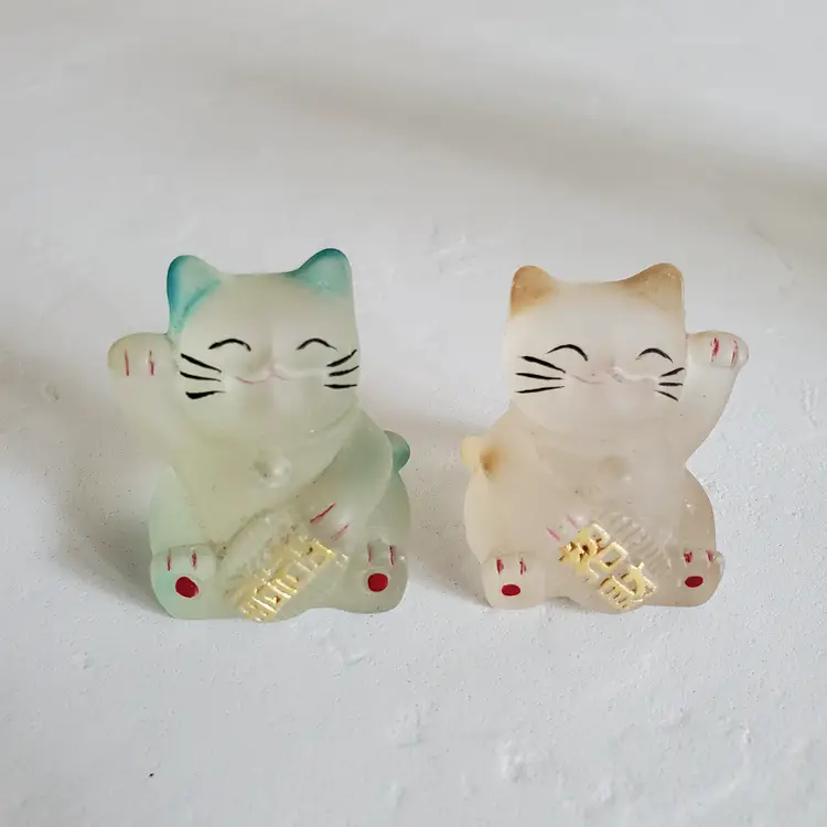 Pair of Translucent Lucky Cat Figurines